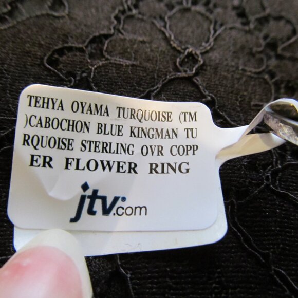 Tehya Oyama Blue Kingman turquoise flower ring Sterling Silver over Copper Sz 10 - Picture 11 of 16